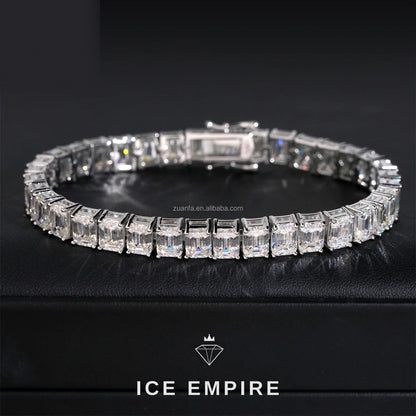 Iced Out Cluster 925 Silver Moissanite Tennis Chain
