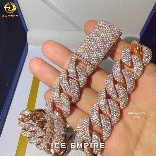 Iced Out Rose Gold Plated Moissanite Cuban Chain