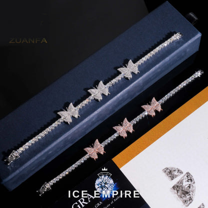 Iced Out Butterfly 925 Silver Moissanite Tennis Bracelet