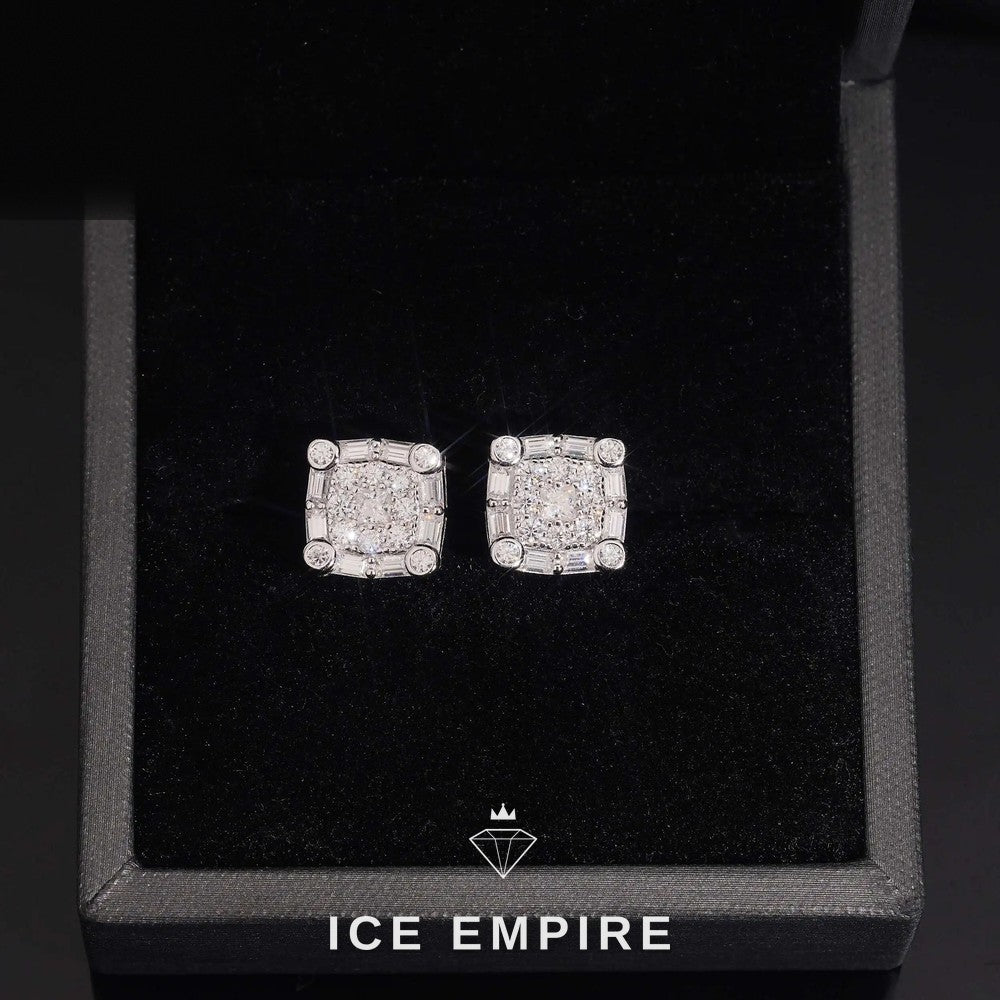 Iced Out Baguette 925 Silver Moissanite Stud Earrings