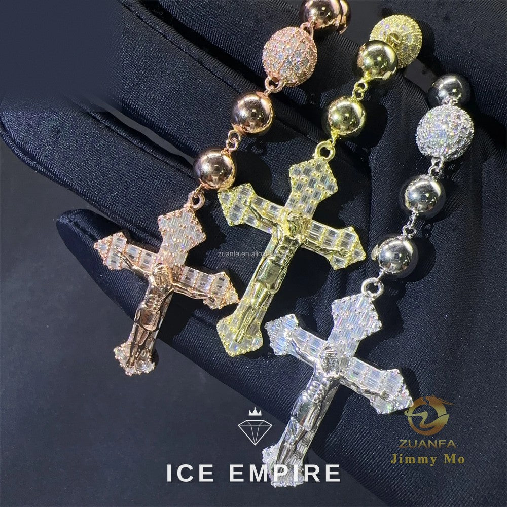Iced Out Cross Rose Gold Plated Moissanite Pendant