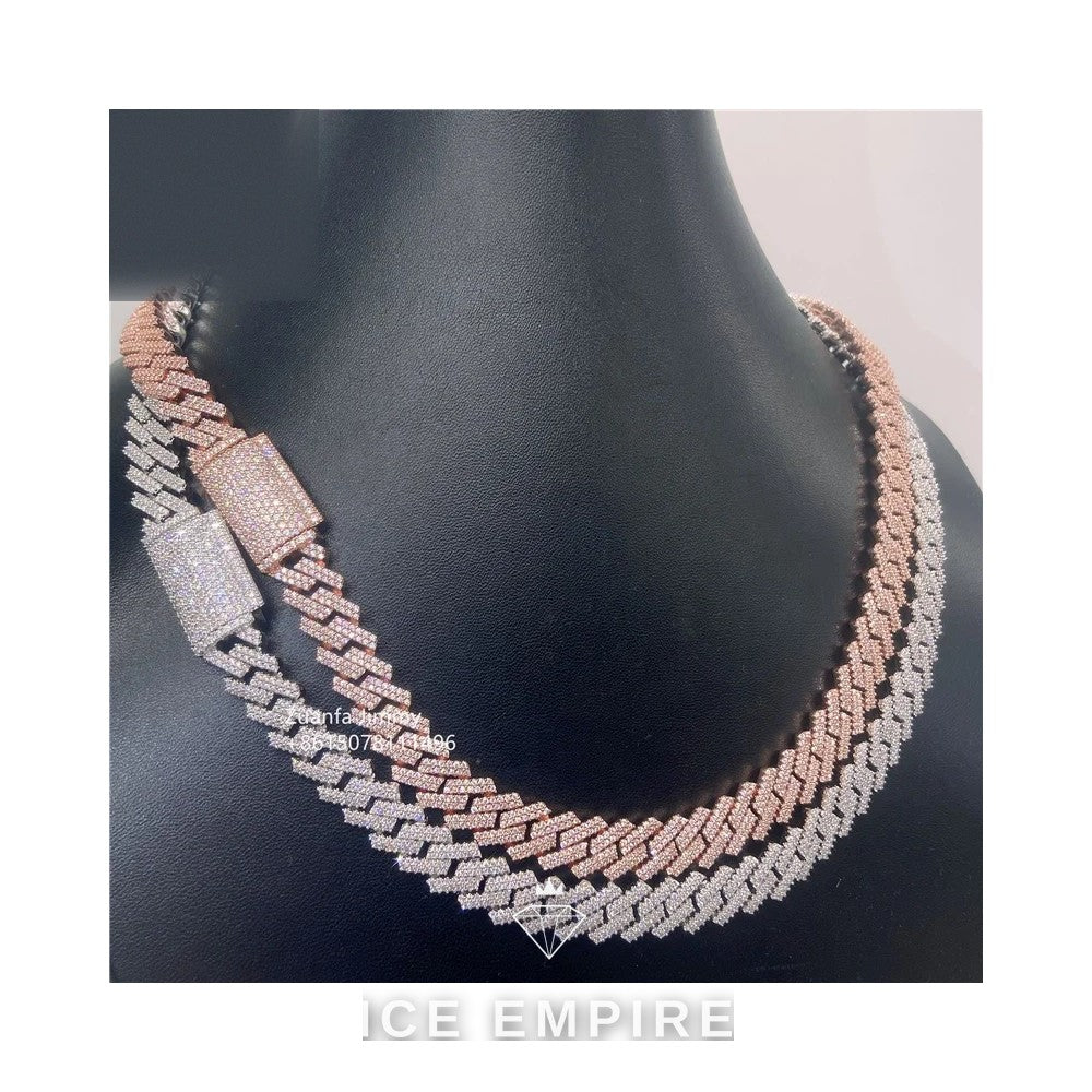 Iced Out Rose Gold Moissanite Cuban Chain