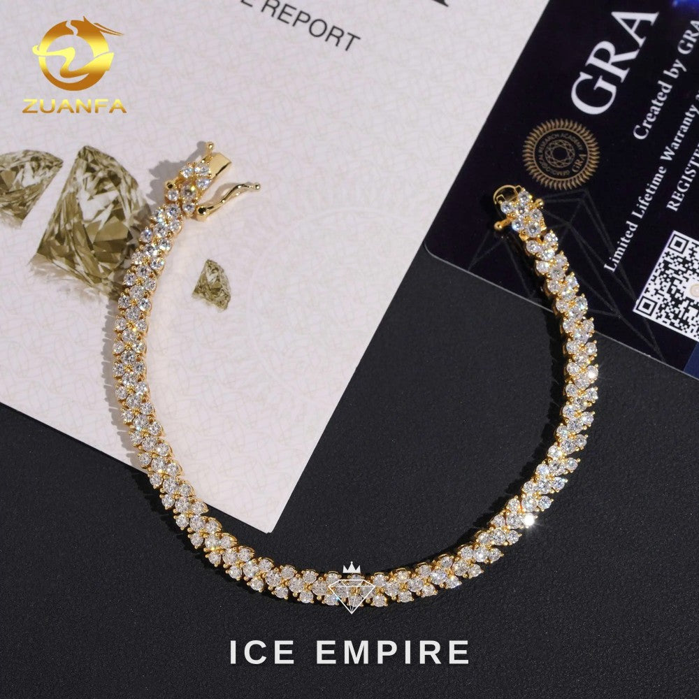 Iced Out Cluster 925 Silver Moissanite Tennis Bracelet