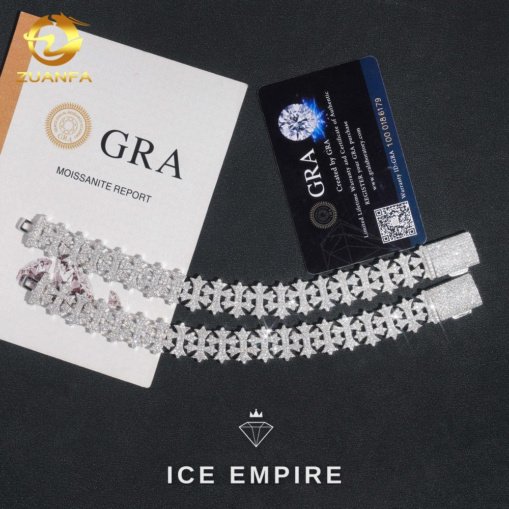 Iced Out Cross 925 Silver Moissanite Cuban Chain