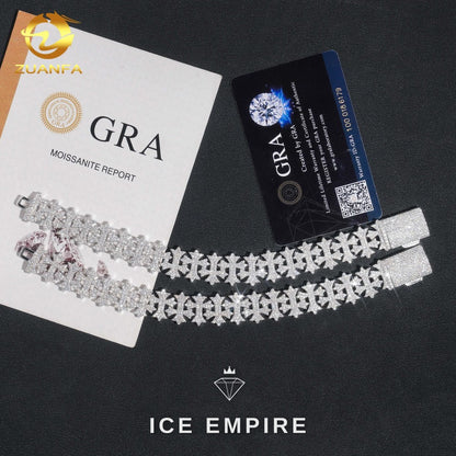 Iced Out Cross 925 Silver Moissanite Cuban Chain