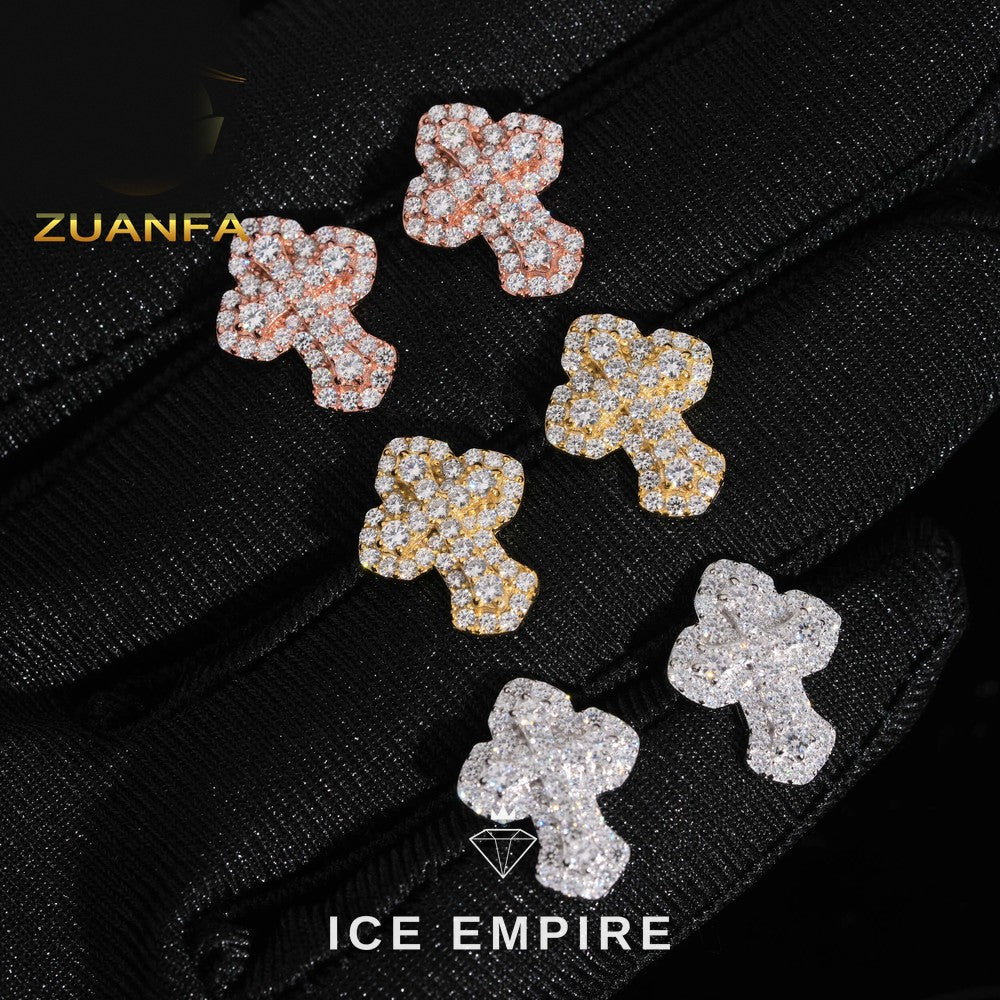 Iced Out Cross 925 Silver Moissanite Earrings