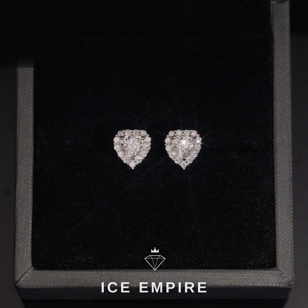 Iced Out Heart 925 Silver Moissanite Stud Earrings