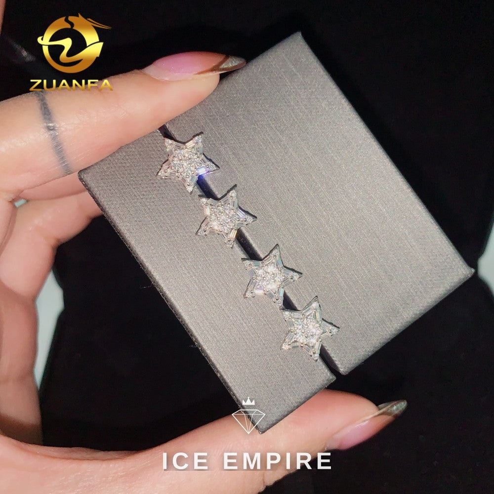 Iced Out Baguette 925 Silver Moissanite Stud Earrings