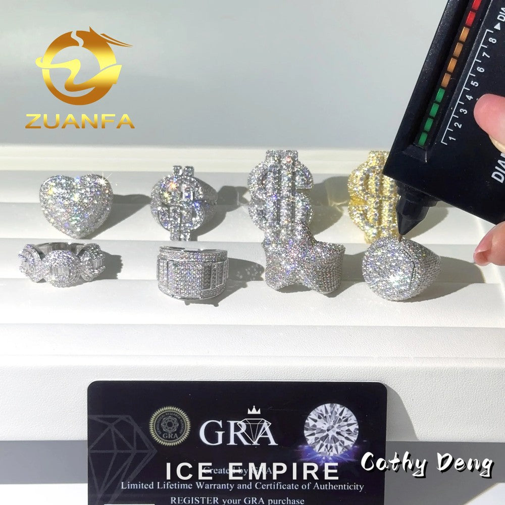 Iced Out Heart 925 Silver Moissanite Ring