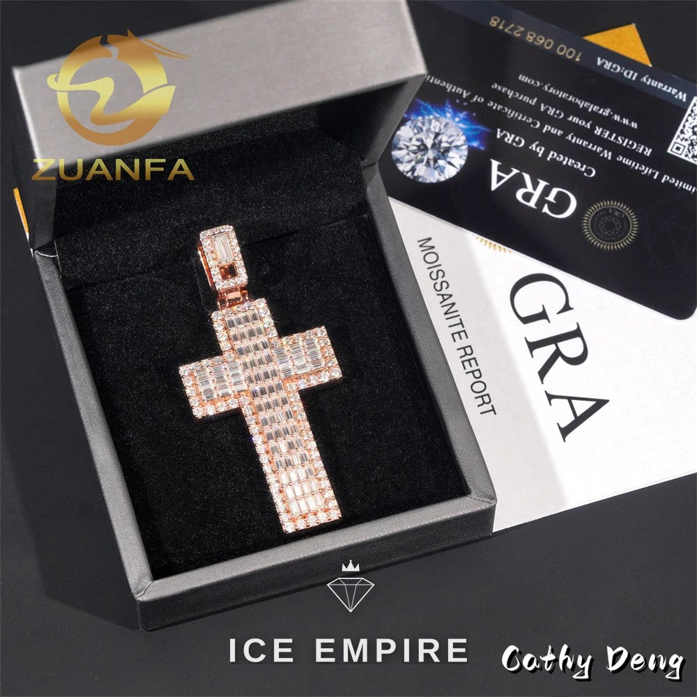 Iced Out Baguette Rose Gold Plated Moissanite Pendant