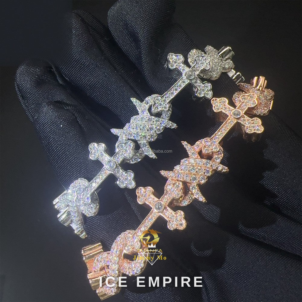 Iced Out Cross Rose Gold Plated Moissanite Cuban Chain