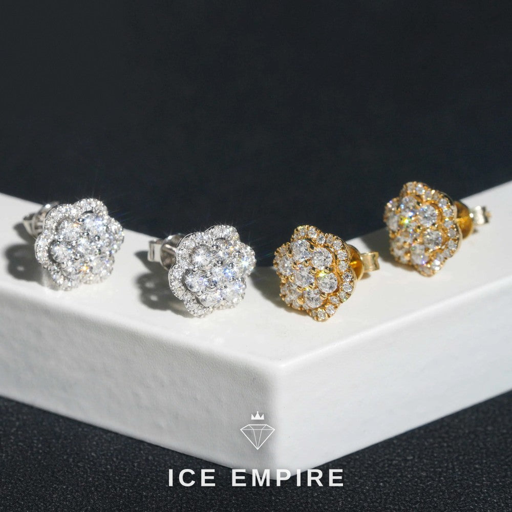 Iced Out Cluster 14K Gold Lab Grown Diamond Earrings