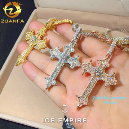 Iced Out Cross Gold Plated Moissanite Pendant