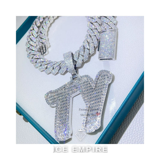 Iced Out Baguette 925 Silver Pendant