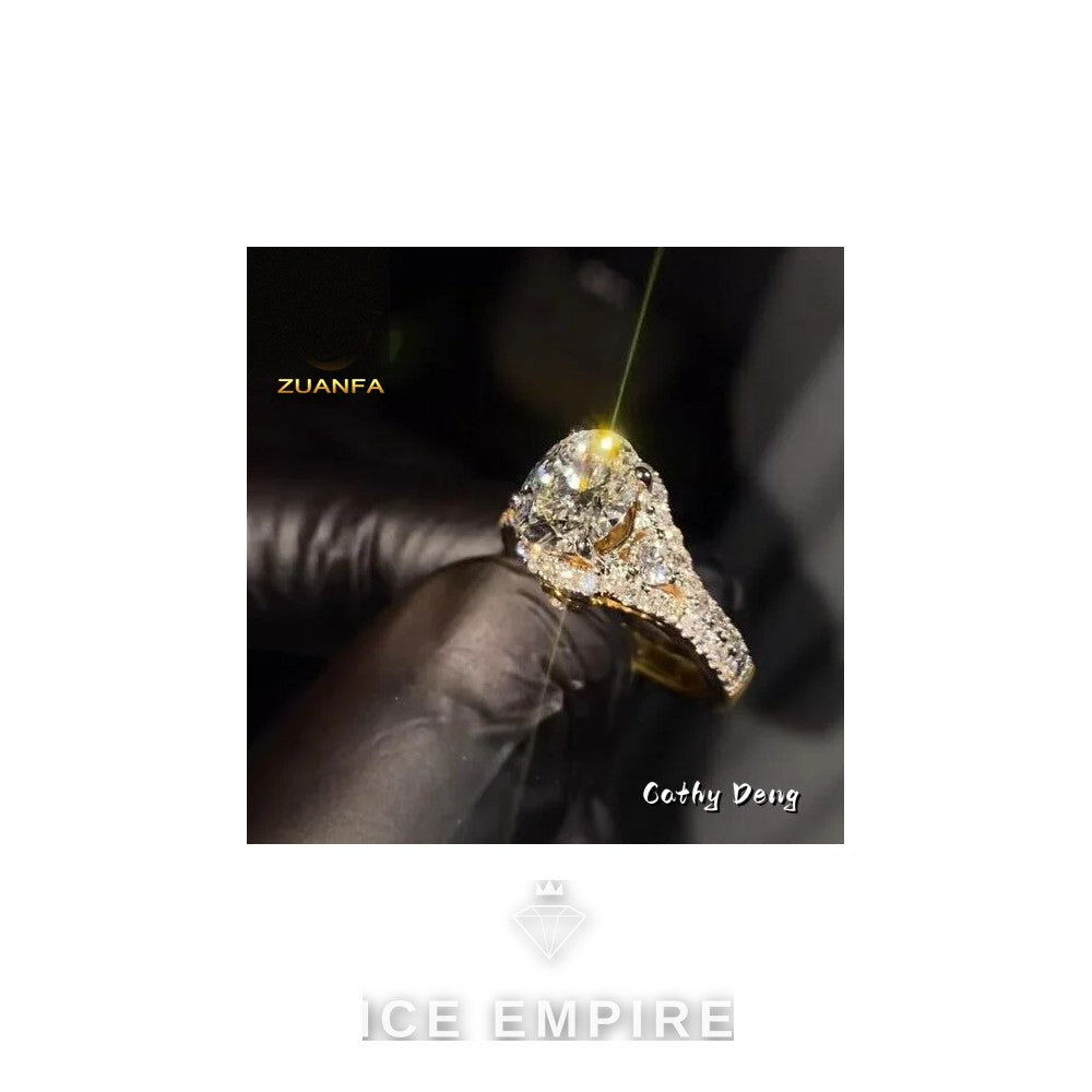 Iced Out 18K Gold Moissanite Engagement Ring