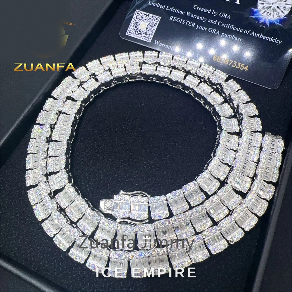 Iced Out Baguette Rose Gold Plated Moissanite Cuban Chain