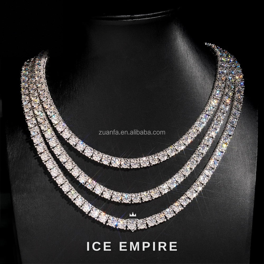 Iced Out Cluster 925 Silver Moissanite Cuban Chain