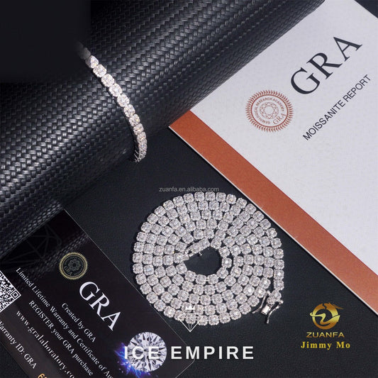 Iced Out Cluster 925 Silver Moissanite Cuban Chain