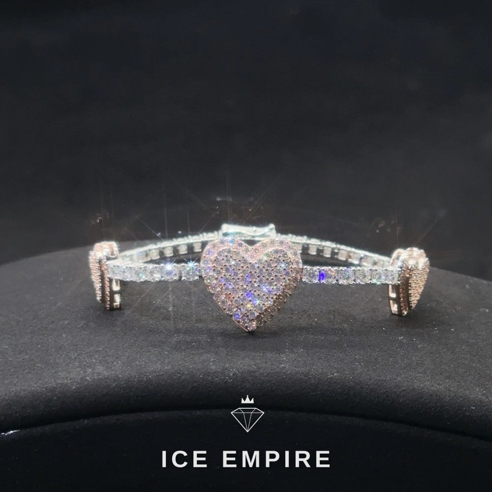 Iced Out Heart Rose Gold Plated Moissanite Cuban Chain