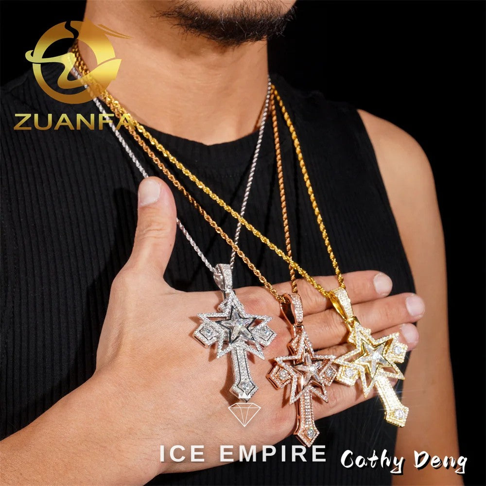 Iced Out Cross Rose Gold Plated Moissanite Pendant