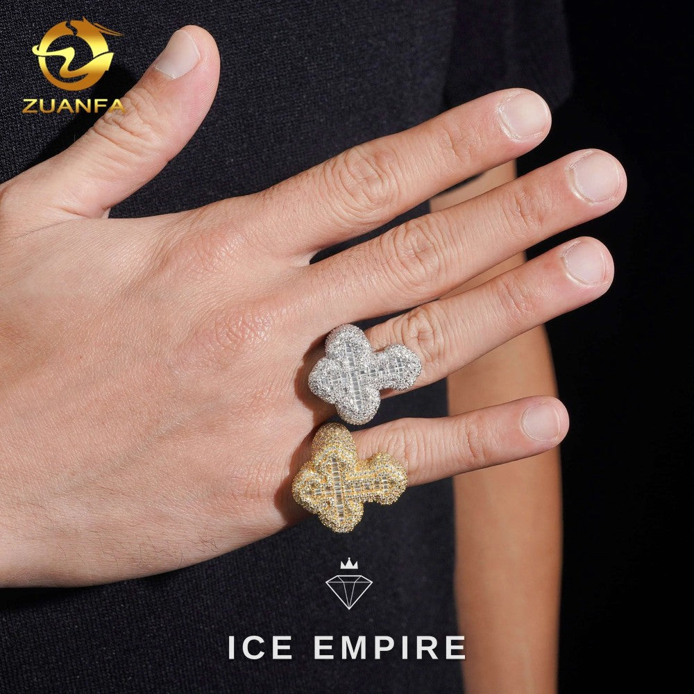 Iced Out Cross Gold Plated Moissanite Ring