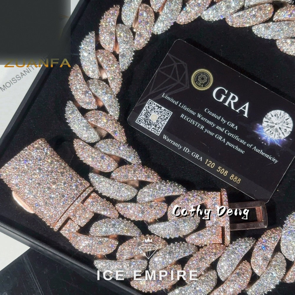 Iced Out Rose Gold Plated Moissanite Cuban Chain