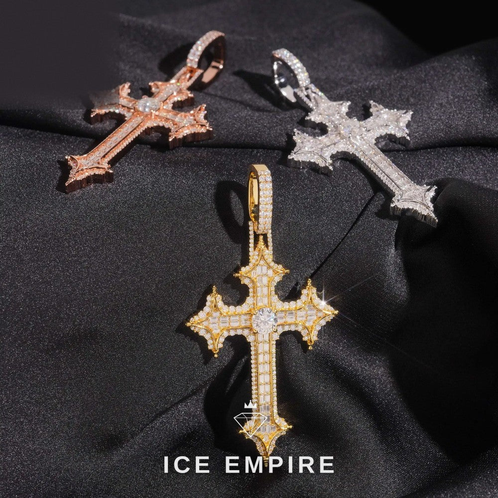 Iced Out Cross 925 Silver Moissanite Pendant