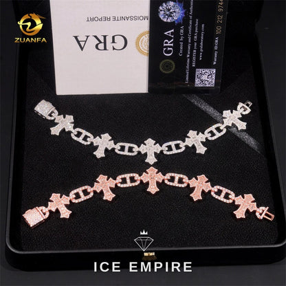 Iced Out Cross 925 Silver Moissanite Cuban Chain