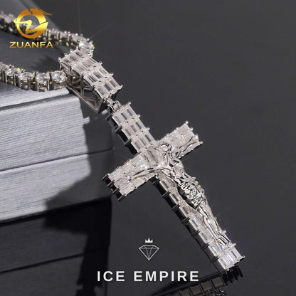 Iced Out Cross Rose Gold Plated Moissanite Pendant