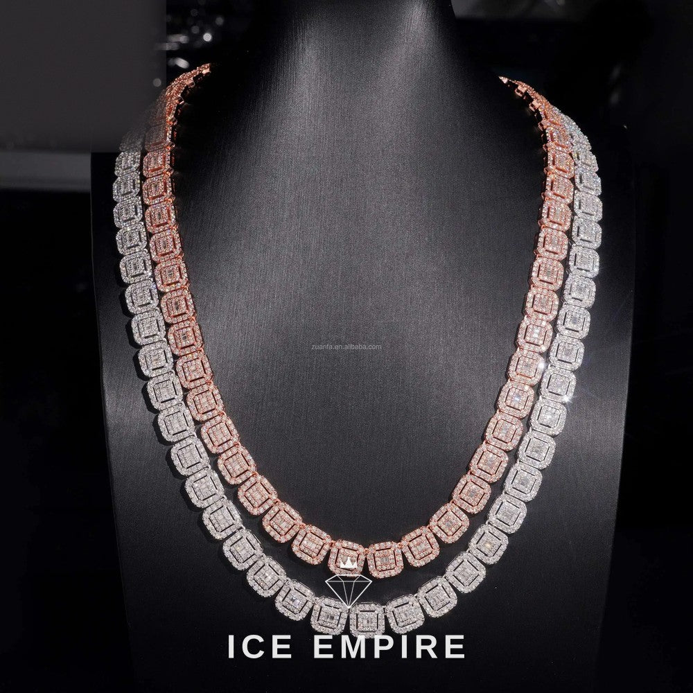 Iced Out Baguette Rose Gold Moissanite Cuban Chain