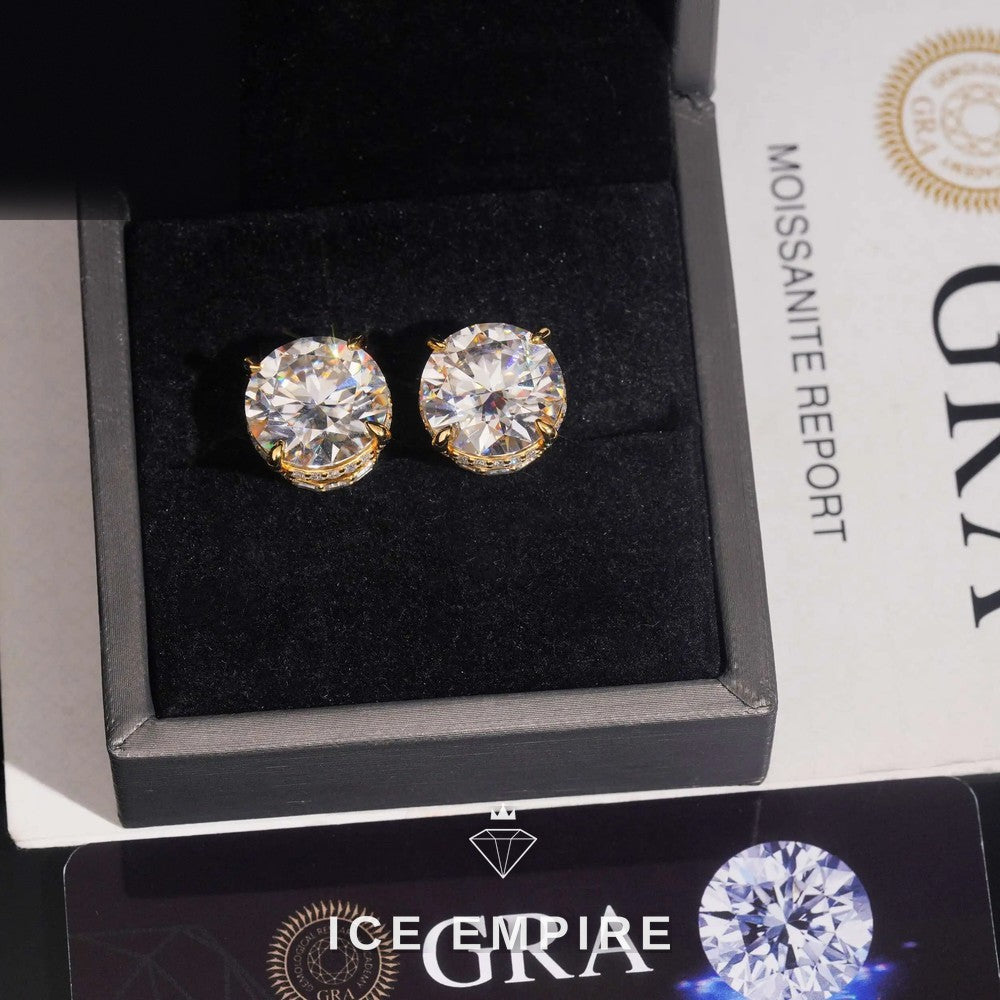 Iced Out 18K Gold Moissanite Stud Earrings