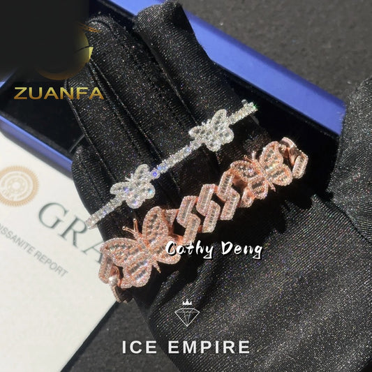 Iced Out Baguette 925 Silver Moissanite Cuban Chain