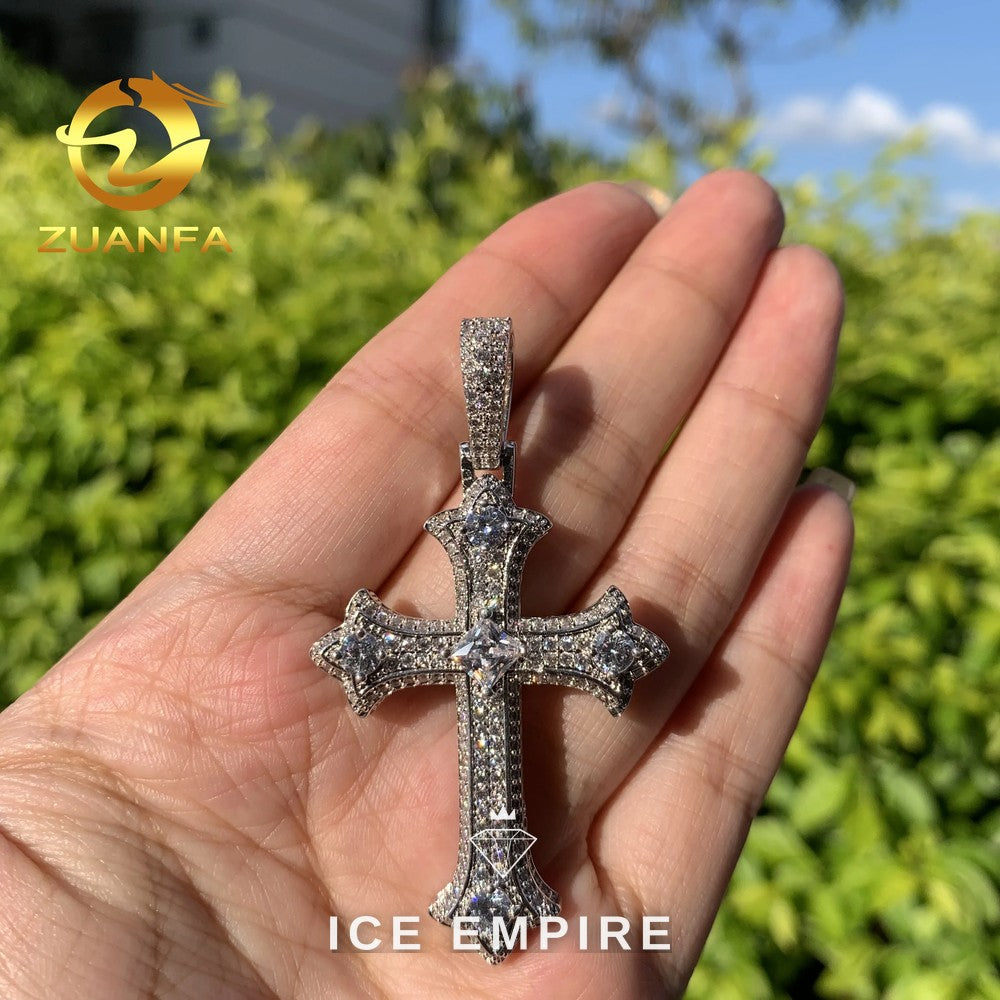 Iced Out Cross Rose Gold Plated Moissanite Pendant