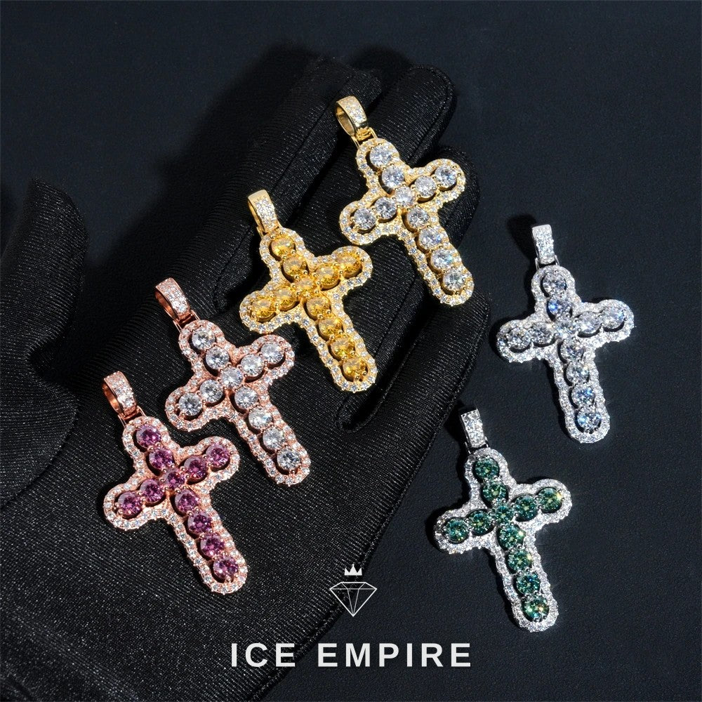 Iced Out Cross Rose Gold Plated Moissanite Rope Chain