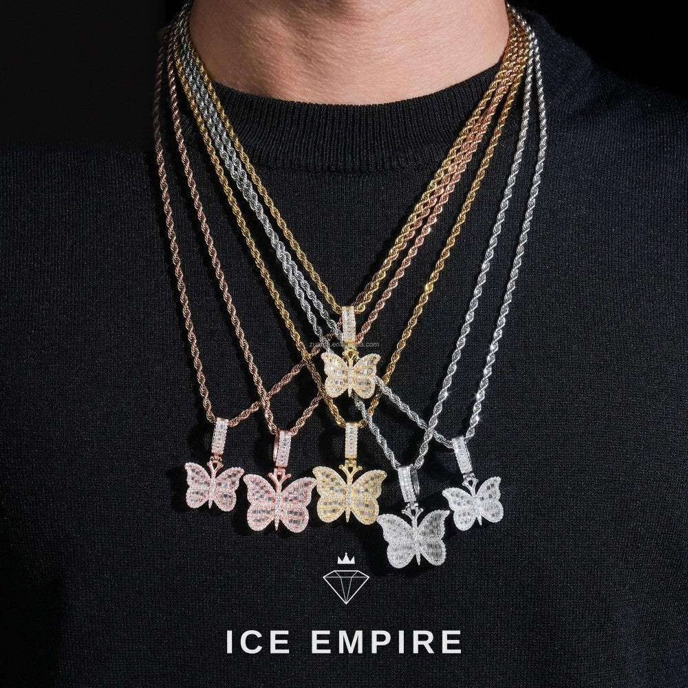 Iced Out Butterfly Gold Plated Pendant