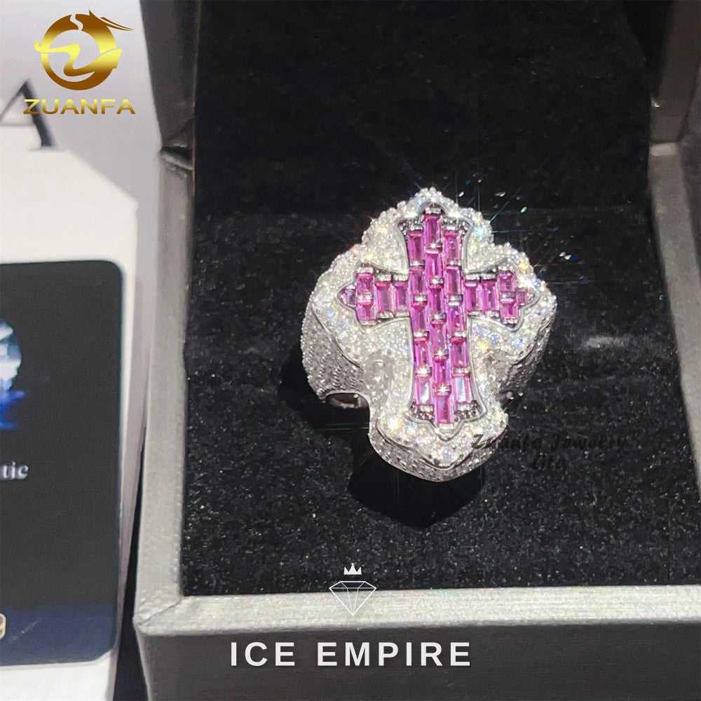 Iced Out Cross 925 Silver Moissanite Ring