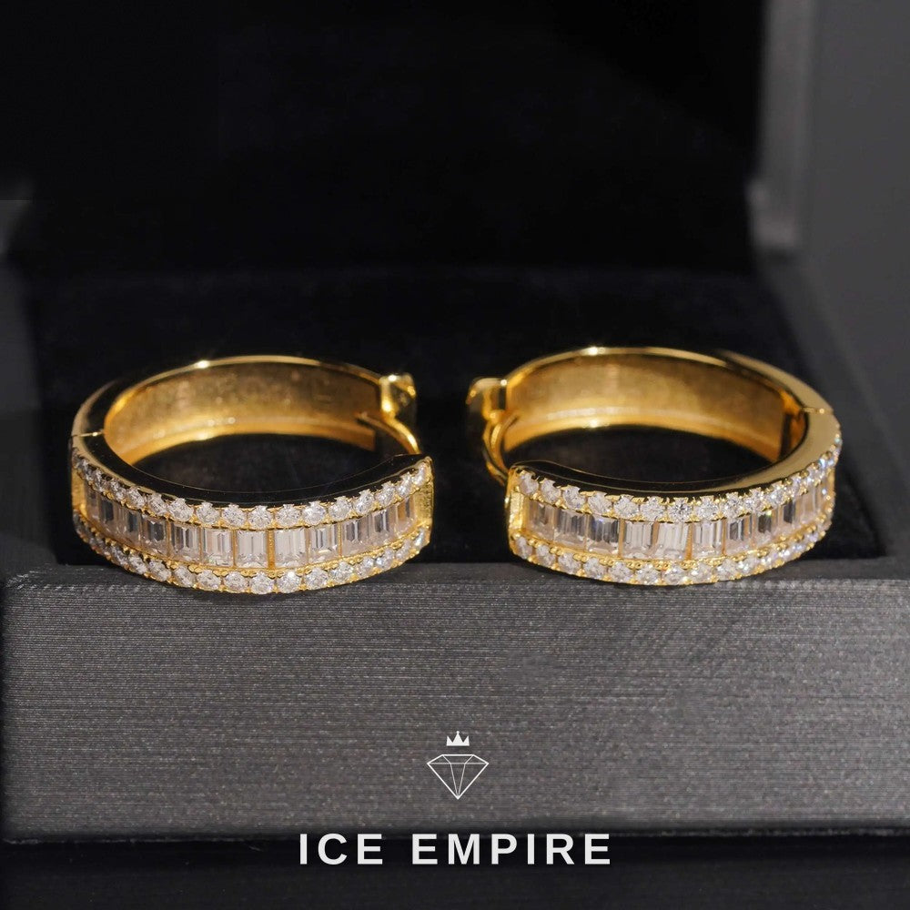 Iced Out Baguette Gold Plated Moissanite Hoop Earrings