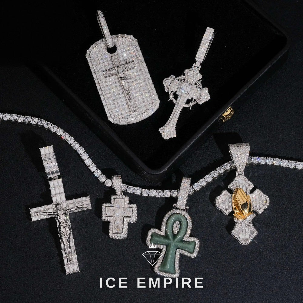 Iced Out Cross Gold Plated Moissanite Pendant