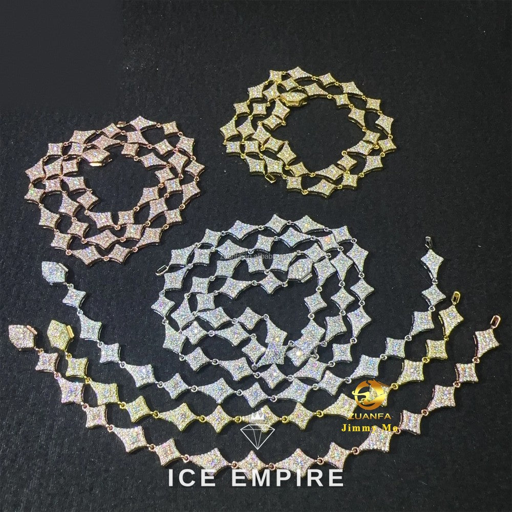Iced Out Cluster Rose Gold Plated Moissanite Cuban Chain