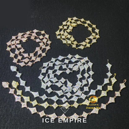 Iced Out Cluster Rose Gold Plated Moissanite Cuban Chain