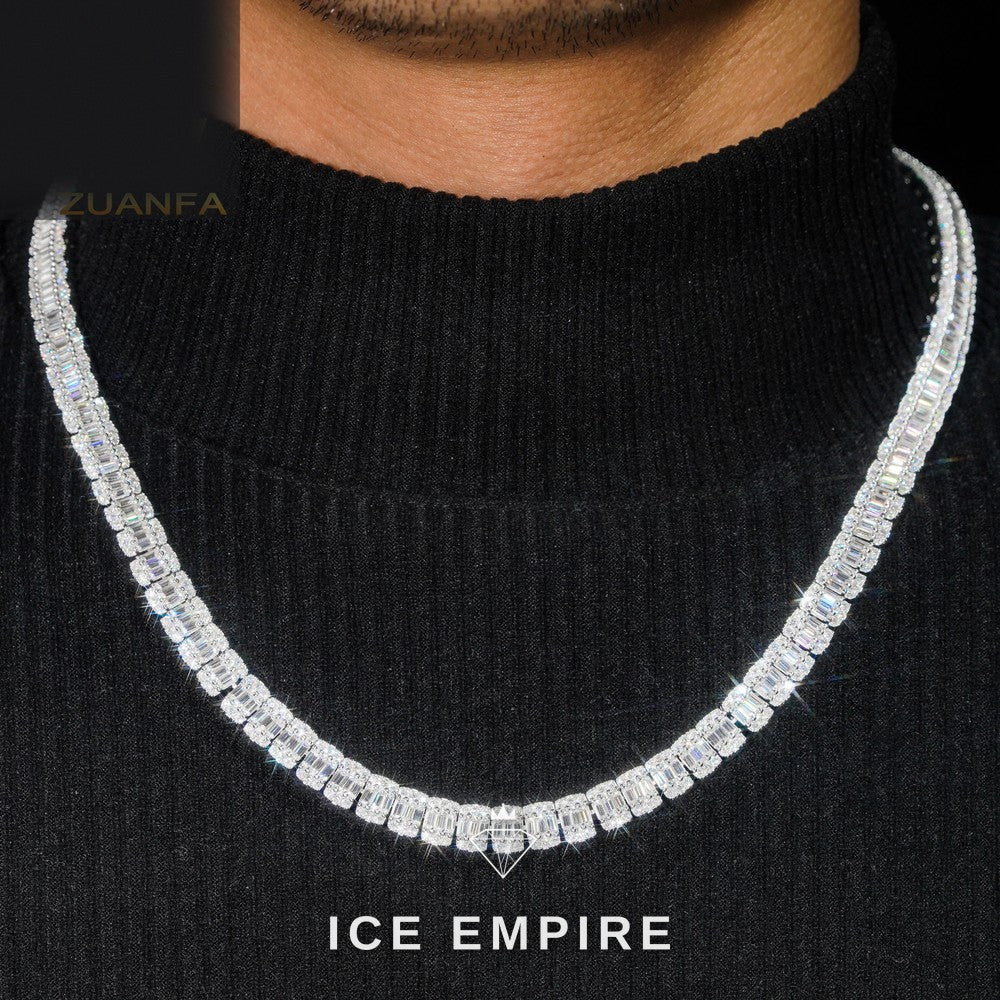 Iced Out Baguette Rose Gold Plated Moissanite Cuban Chain