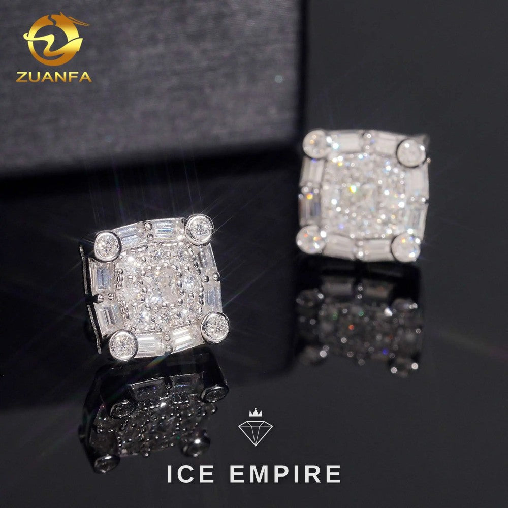 Iced Out Baguette 925 Silver Moissanite Stud Earrings