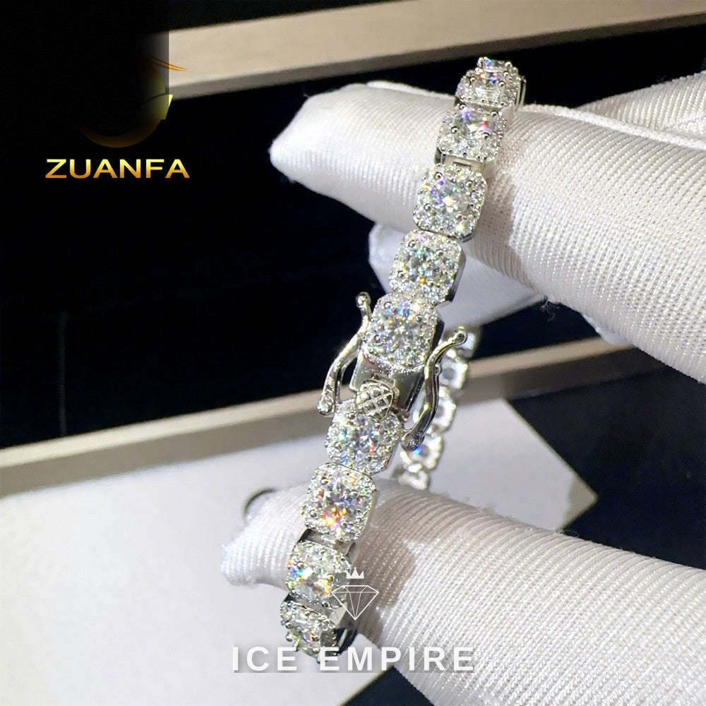 Iced Out Cluster 925 Silver Moissanite Tennis Chain