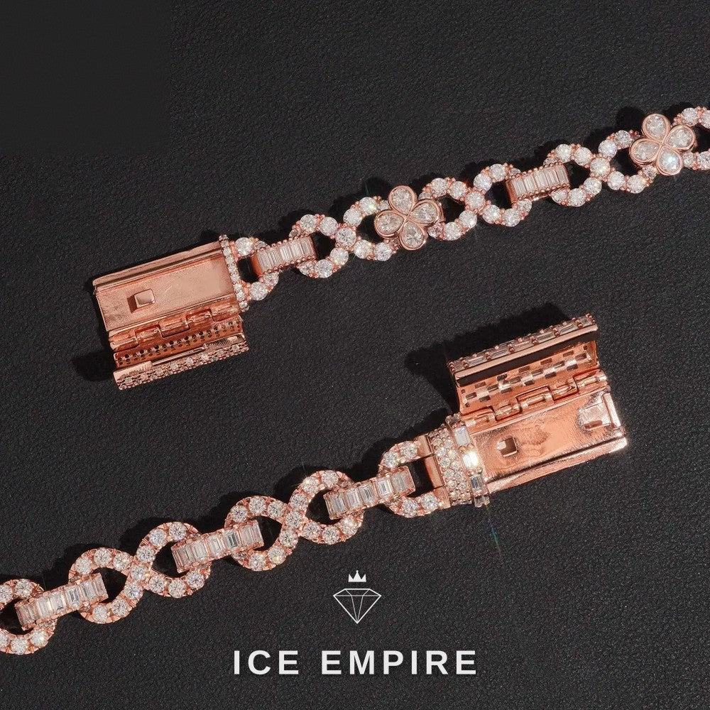 Iced Out Baguette Rose Gold Plated Moissanite Cuban Chain