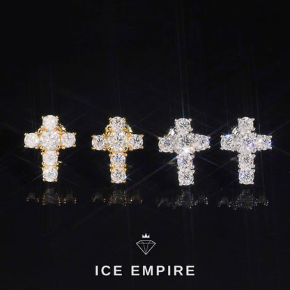 Iced Out Cross 925 Silver Moissanite Stud Earrings
