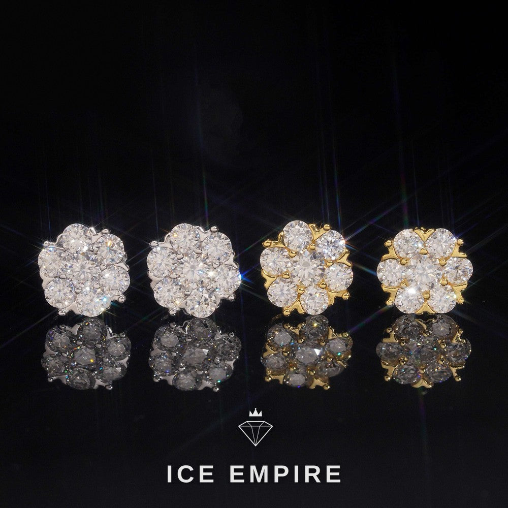 Iced Out Cluster 925 Silver Moissanite Stud Earrings