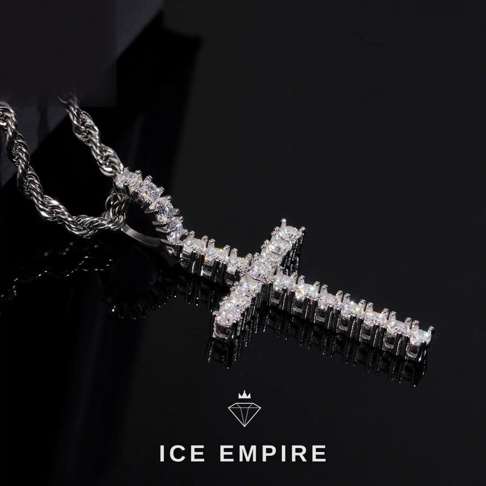 Iced Out Cross 925 Silver Lab Grown Diamond Pendant