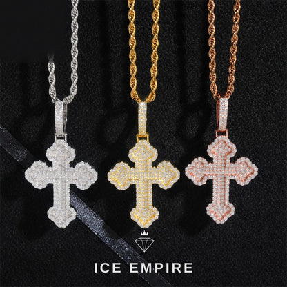 Iced Out Cross Rose Gold Plated Moissanite Pendant