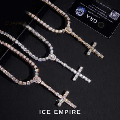 Iced Out Cross Gold Plated Moissanite Cuban Chain