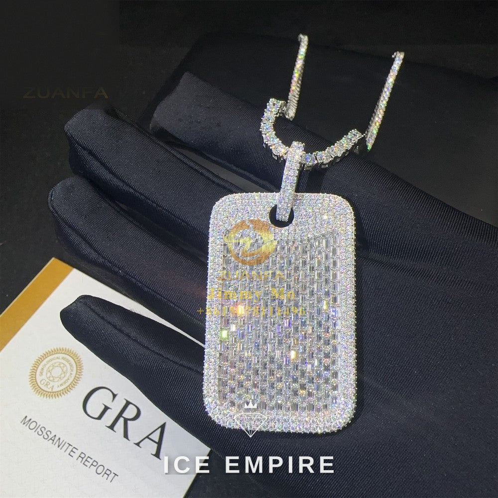 Iced Out Baguette 925 Silver Pendant